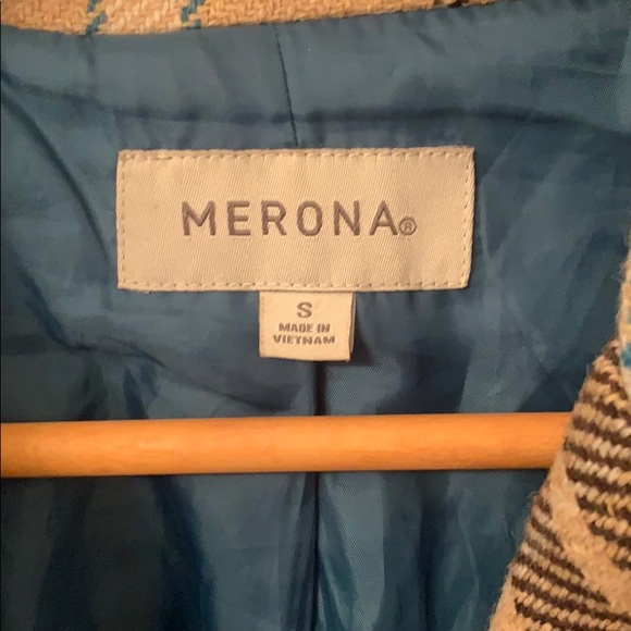 Merona Brown, Tan, Cream and Teal Cropped Pea Coat - Small - Picture 11 of 14
